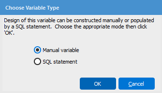 Select between entering the initial value of a variable manually, or by SQL query.